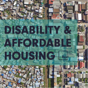 Cover of Disability and Affordable Housing Learning Paper showing birds eye view of a city