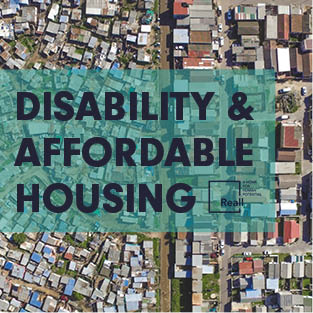 Cover of Disability and Housing Learning Paper showing birds eye view of a city
